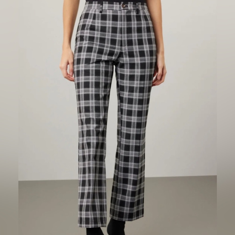 Reformation Black and White Plaid Straight-Leg Pants